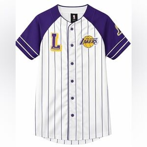 NBA Los Angeles Lakers Pile On Button Up Baseball Jersey Youth Boys Sz L (14-16)